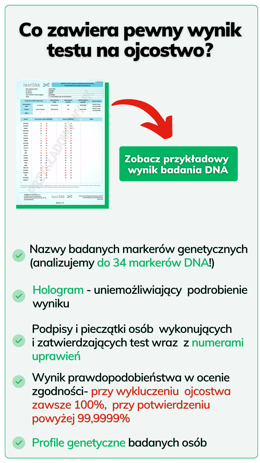 Co zawiera pewny wynik testu na ojcostwo