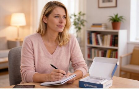 Kobieta planująca ciążę z zestawem FertiScan Complete – badanie genetyczne niepłodności w domu