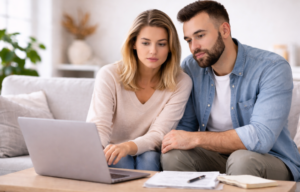 Para analizująca informacje przed wykonaniem badania genów płodności Fertiscan Complete Kobieta i Mężczyzna.