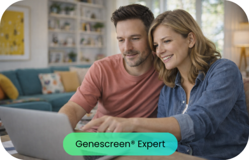 Para analizująca wyniki badania GeneScreen® Expert – zaawansowanego panelu nosicielstwa genetycznego po poronieniach lub przed in vitro.