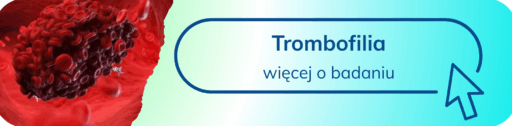 Wizualizacja skrzepu krwi – baner „Trombofilia – więcej o badaniu”.