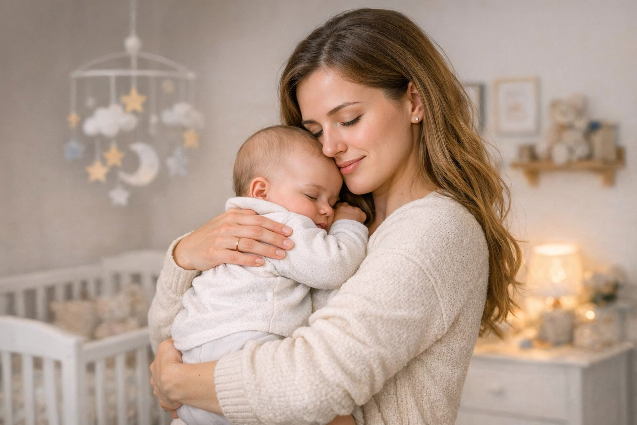 Mama przytula niemowlę – GeneScreen® jako badanie genetyczne dla par przed ciążą (nosicielstwo chorób dziedzicznych).