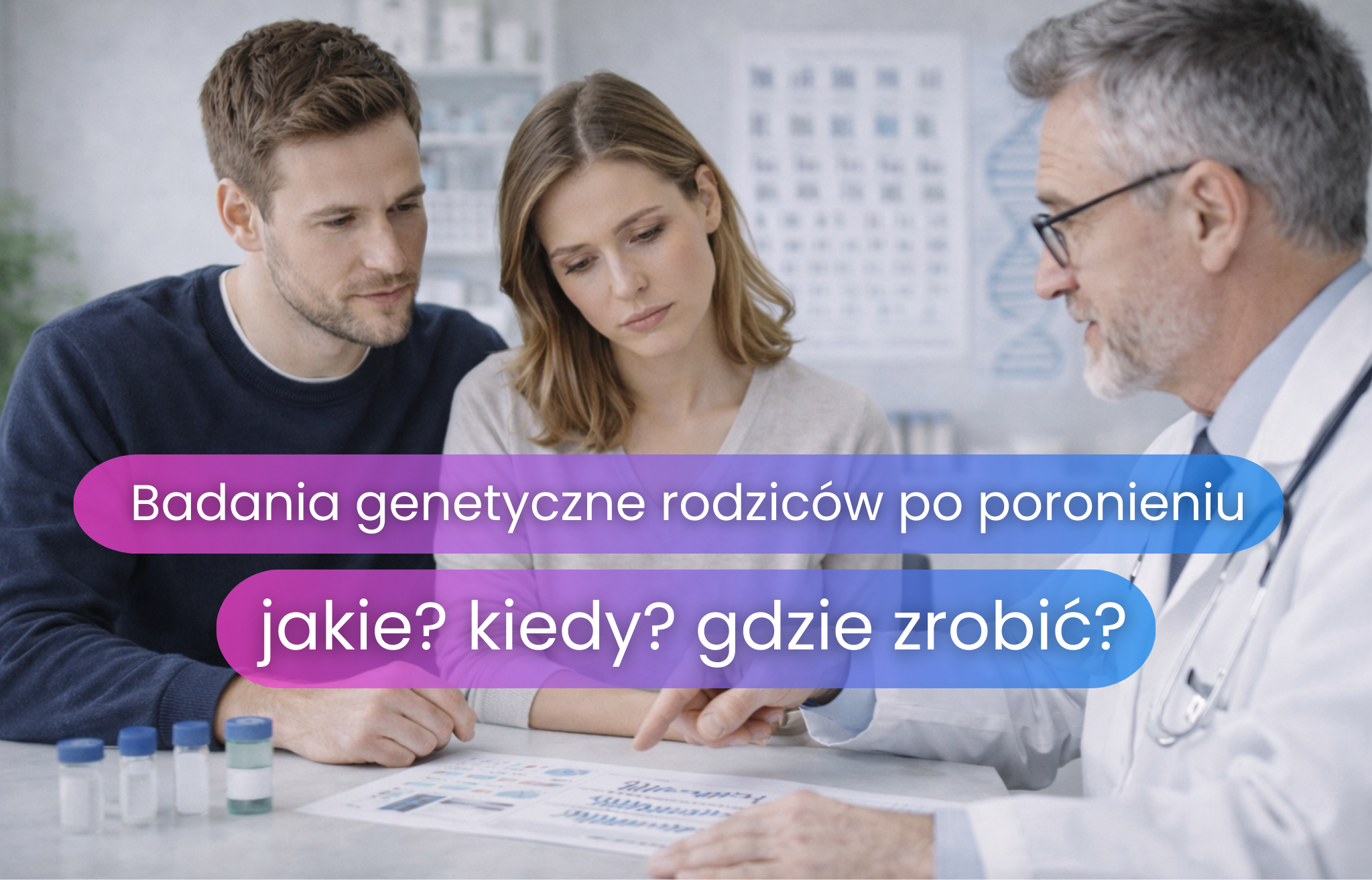 Para po poronieniu podczas konsultacji z lekarzem omawiająca badania genetyczne rodziców i dalszą diagnostykę.