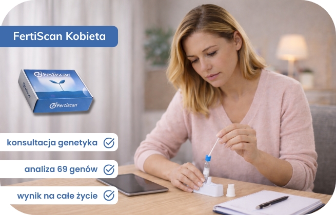 diagnostyka niepłodności, kobieta pobiera wymaz z policzka, badanie genetyczne Fertiscan Complete Kobieta