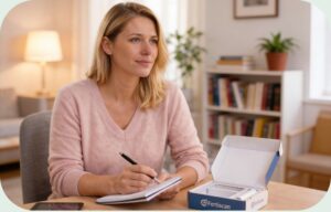 kobieta pobiera wymaz z policzka – FertiScan Complete Kobieta