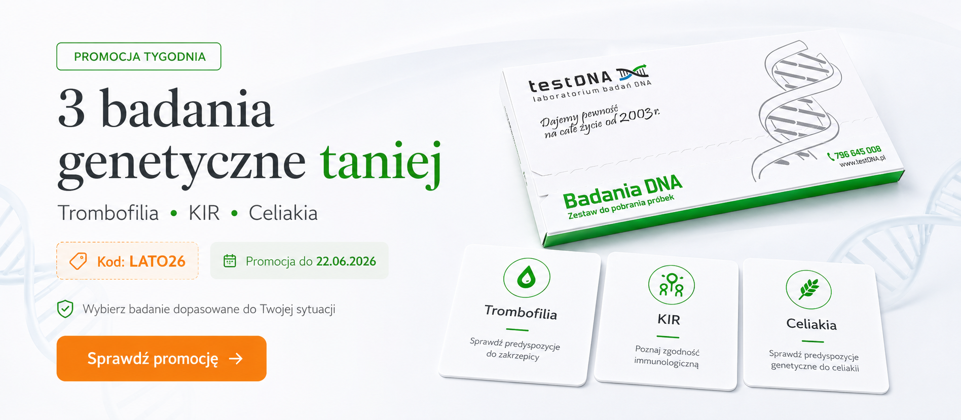 Promocja tygodnia na badania genetyczne: trombofilia, KIR i celiakia
