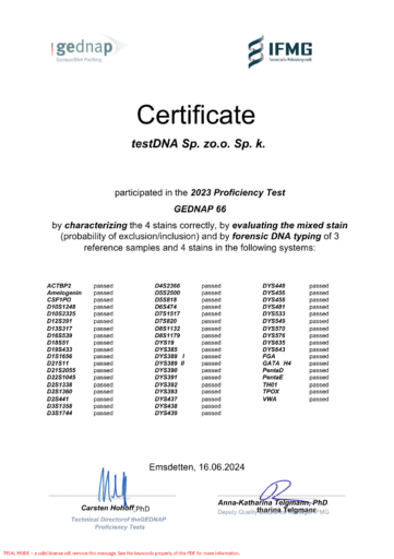 Certyfikat GEDNAP 66